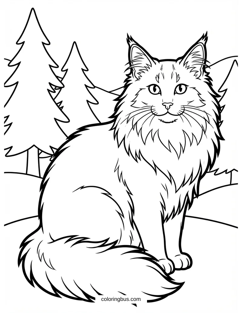 Norwegian Forest Cat — free printable coloring page