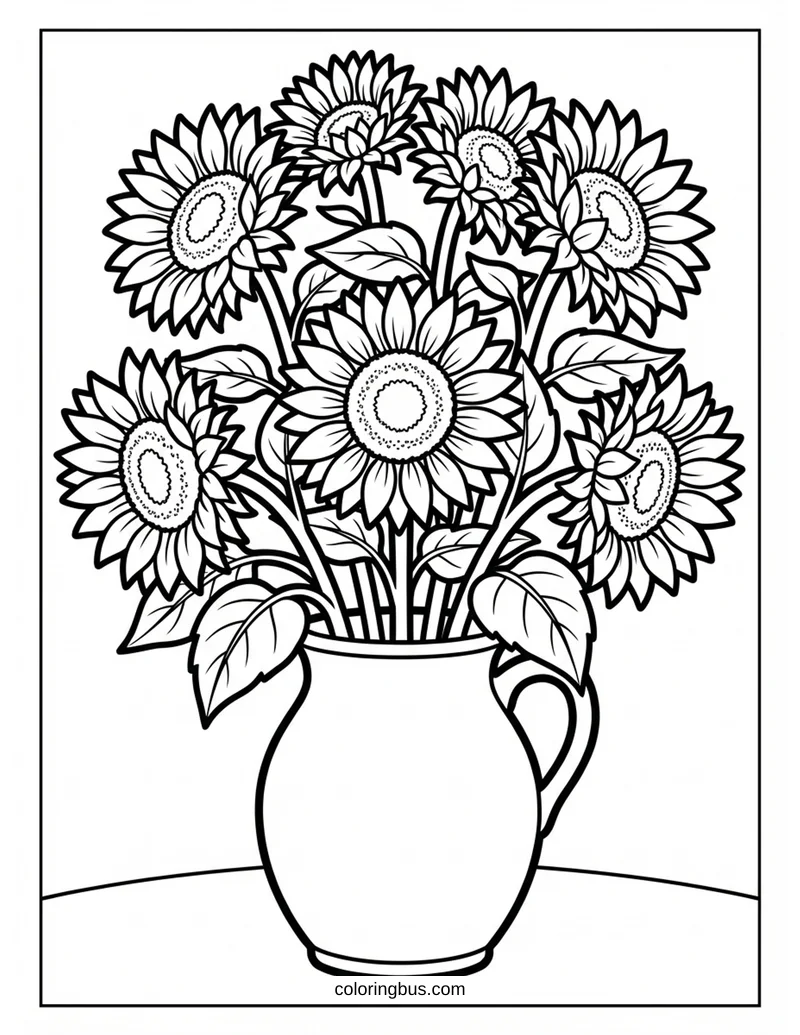 Vincent Van Gogh Sunflowers — free printable coloring page