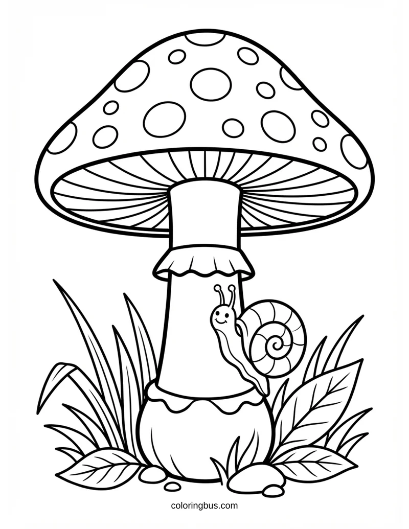 Amanita Muscaria Mushroom With Snail — free printable coloring page