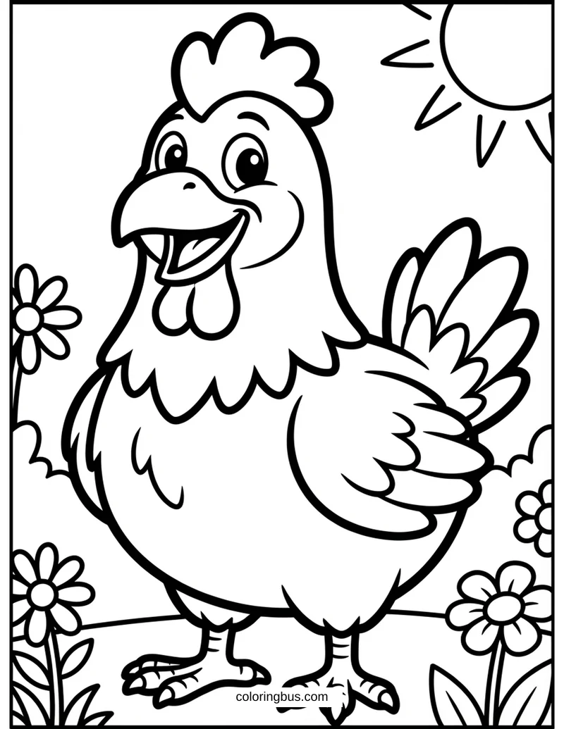 Smiling Chicken — free printable coloring page