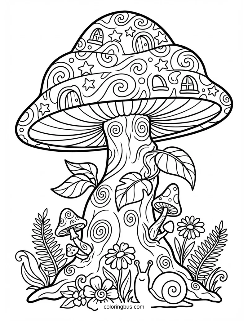 Fantastical Mushroom — free printable coloring page